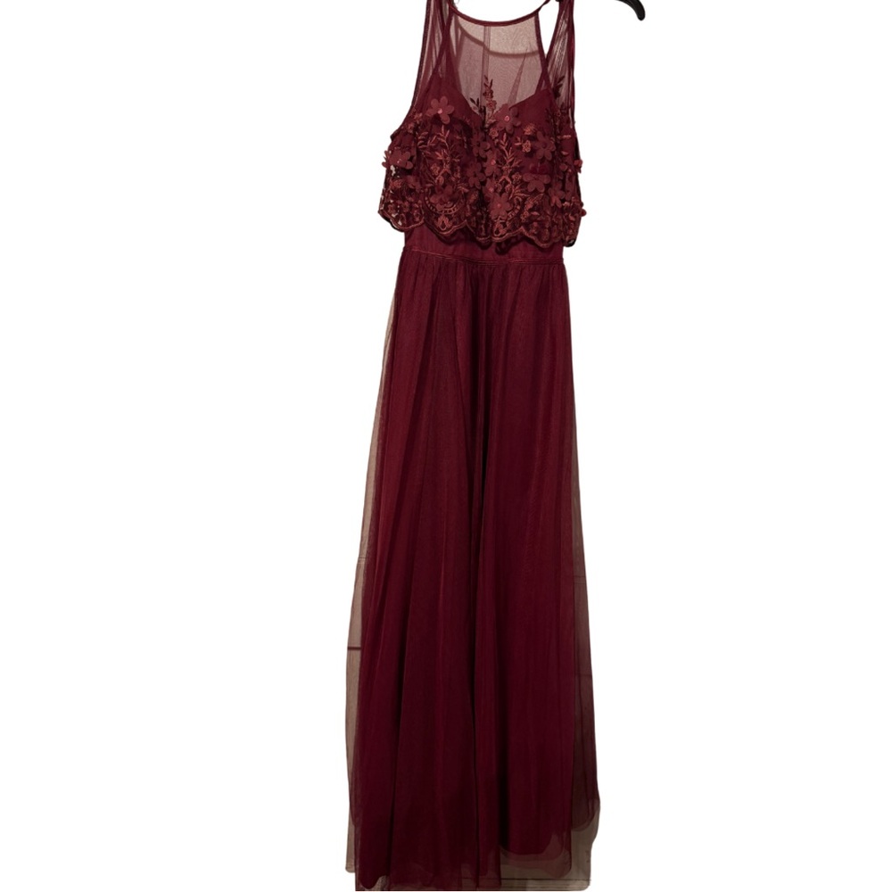 Dillard’s TeezeMe Red Burgundy Lace Floral Prom Dress
